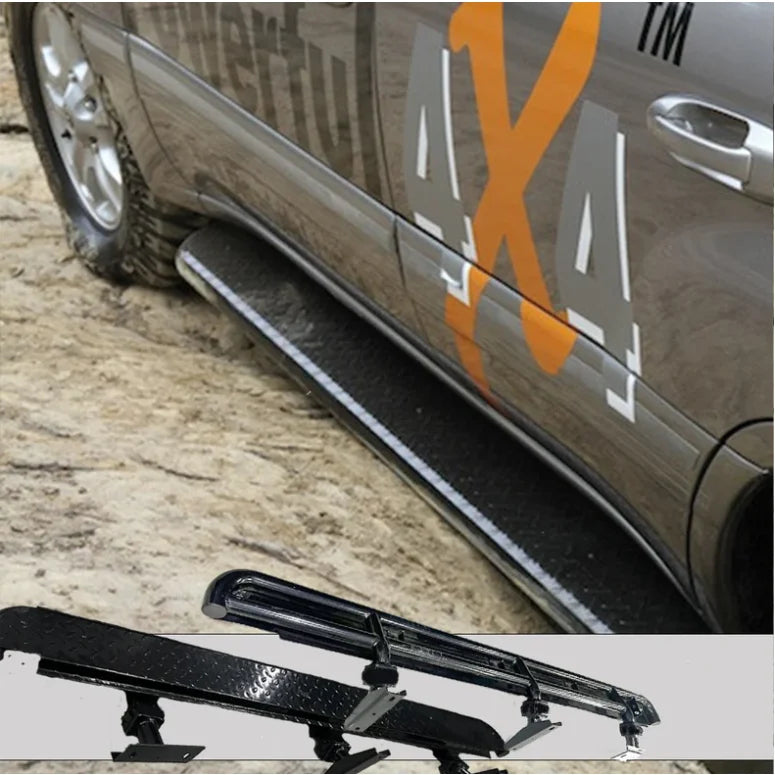 Load image into Gallery viewer, Black running boards featuring steel checker plate surface for Toyota Landcruiser FJ100
