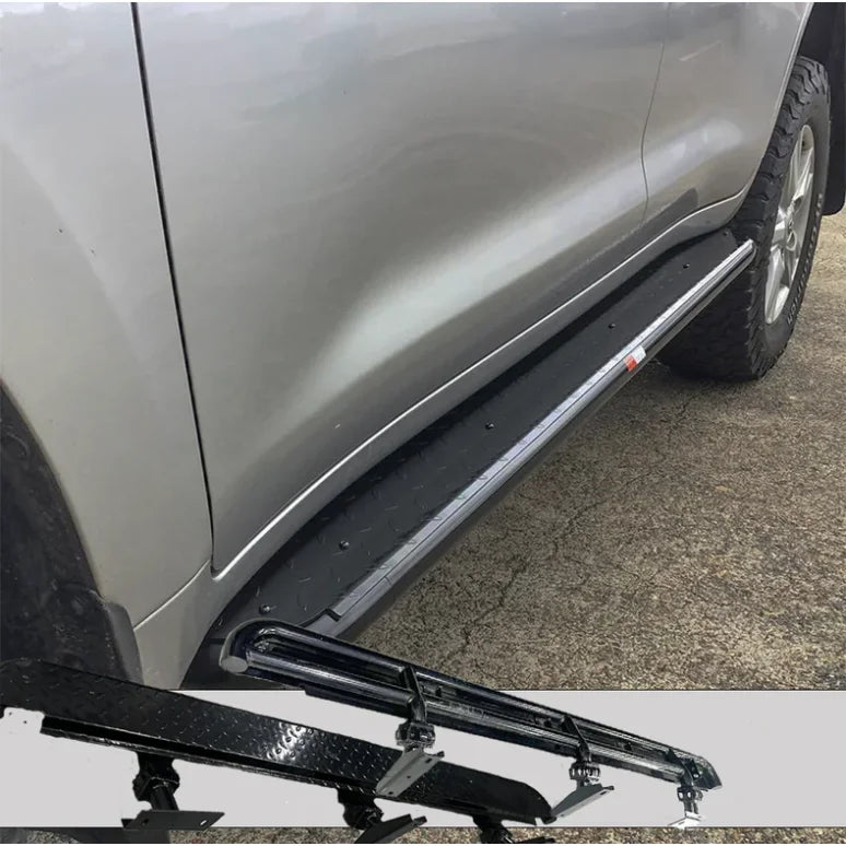 Load image into Gallery viewer, Silver vehicle with black steel checker plate side steps, fitting video included
