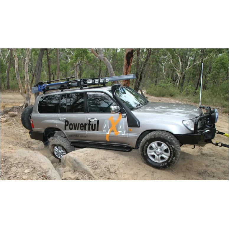 Load image into Gallery viewer, Silver off-road vehicle with steel checker plate side steps for Toyota Landcruiser Fj100
