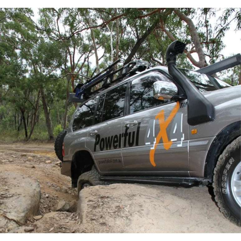 Load image into Gallery viewer, Silver off-road vehicle with steel checker plate side steps for Toyota Landcruiser Fj100
