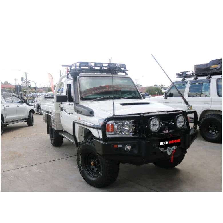 Load image into Gallery viewer, White off-road pickup truck with steel checker plate Rockarmor side steps for Toyota Landcruiser
