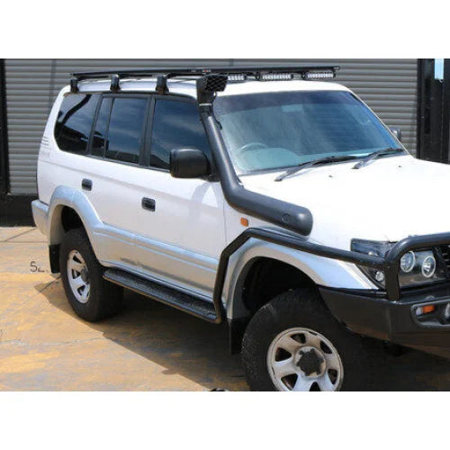 Load image into Gallery viewer, White off-road vehicle with Rockarmor Steel Rockslider Side Steps for Toyota Prado Fitting Video
